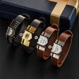Personalized Shield Bracelets Name Man Engraved Leather Bracelet