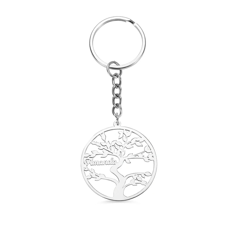 Personalized Stainless Steel Family Tree Keychain for Woman