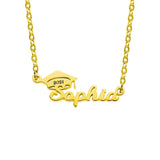 Personalized Stainless Steel Bachelor Cap Name Necklace Graduation Gift