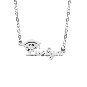Personalized Stainless Steel Bachelor Cap Name Necklace Graduation Gift
