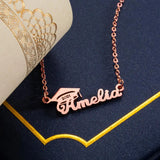 Personalized Stainless Steel Bachelor Cap Name Necklace Graduation Gift