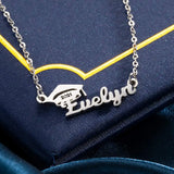 Personalized Stainless Steel Bachelor Cap Name Necklace Graduation Gift