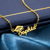Personalized Stainless Steel Bachelor Cap Name Necklace Graduation Gift