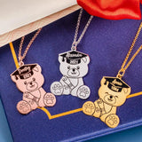 Personalized Stainless Steel Engraved Bear Graduation Pendant Necklace