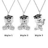 Personalized Stainless Steel Engraved Bear Graduation Pendant Necklace