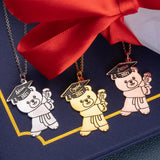 Personalized Stainless Steel Engraved Bear Graduation Pendant Necklace