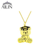 Personalized Stainless Steel Engraved Bear Graduation Pendant Necklace