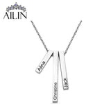 Personalized Engraved 3D Vertical Bar Necklace in Rose - Jewelry Gift