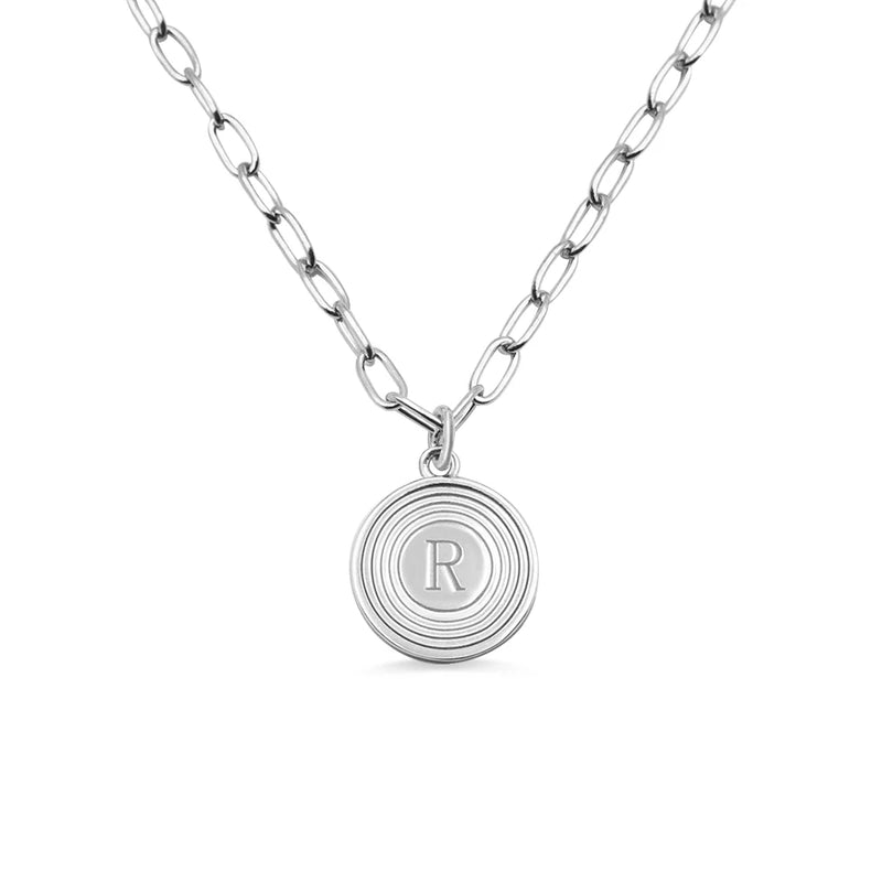Stainless Steel Initial Link Necklace Round Shape Jewelry