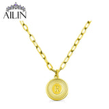 Stainless Steel Initial Link Necklace Round Shape Jewelry