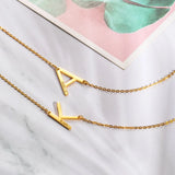 Custom Stainless Steel Sideways 1-2 Letters Layered Necklace with Names