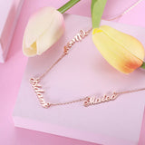Personalized Stainless Steel Three Names Necklace in Rose
