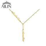 Personalized Stainless Steel Two Names Y-shaped Necklace in Rose