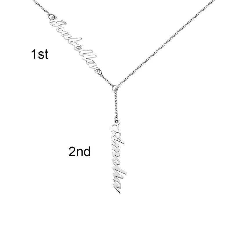 Personalized Stainless Steel Two Names Y-shaped Necklace in Rose