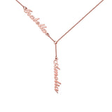 Personalized Stainless Steel Two Names Y-shaped Necklace in Rose
