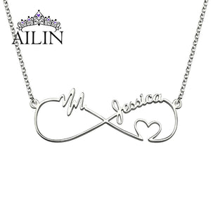 Personalized Infinity Necklace Name Pendant Heart Heartbeat Nameplate Jewelry