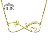 Personalized Infinity Necklace Name Pendant Heart Heartbeat Nameplate Jewelry