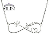 Personalized Infinity Necklace Name Pendant Heart Heartbeat Nameplate Jewelry