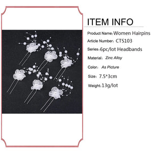 6Pcs Bride Wedding Hair Pins Floral Pearl Decor Hair Jewelry Accessories