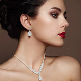 Silver Rhinestone Bridal Necklace Earrings Set