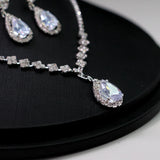 Silver Rhinestone Bridal Necklace Earrings Set