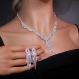 Silver Rhinestone Bridal Necklace Earrings Set