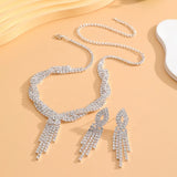 Silver Rhinestone Bridal Necklace Earrings Set
