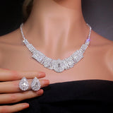 Silver Rhinestone Bridal Necklace Earrings Set