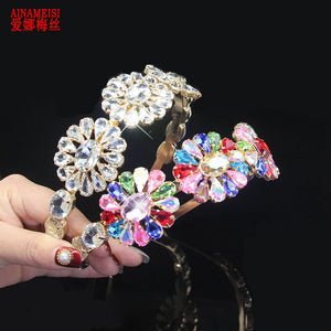 Multicolor Crystal Wedding Hair Accessories Flowers Rhinestone Baroque Headband