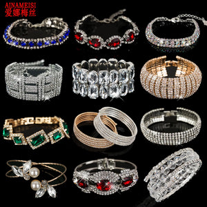 Crystal Wedding Bracelet Full Rhinestone Bride Love Charm Chain