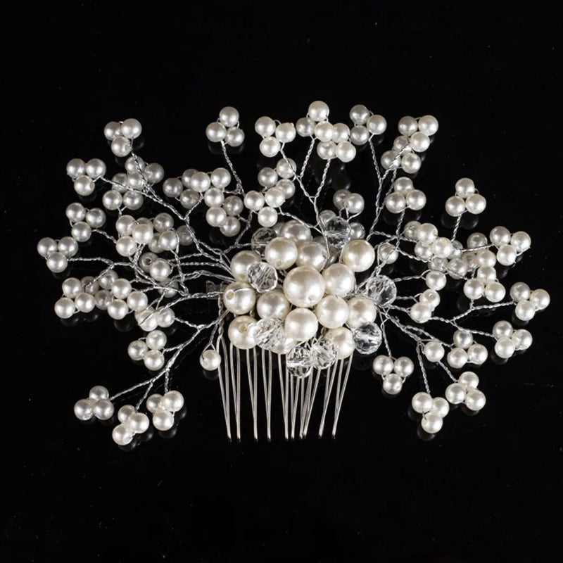 Bridal Tiara Crown Comb Pearl Crystal Hairpin Set
