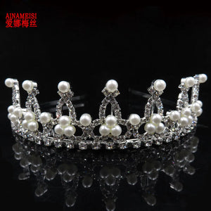 Bride Tiara Headband Pearl Rhinestone Crown Wedding Hair Accessories