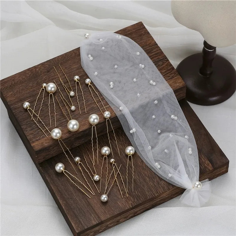 Bridal Pearl Headdress Fairy Veil Hair Band Wedding Jewelry