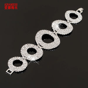 Silver Plated Rhinestone Charm Bracelet for Women