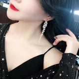 Vintage Crystal Stud Earrings Long Tassel Jewelry