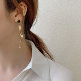 Vintage Crystal Stud Earrings Long Tassel Jewelry