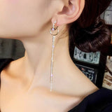 Vintage Crystal Stud Earrings Long Tassel Jewelry