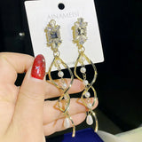 Vintage Crystal Stud Earrings Long Tassel Jewelry