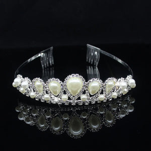 Princess Tiara Pearl Headband Crystal Rhinestone Bridal Wedding Hair Accessories
