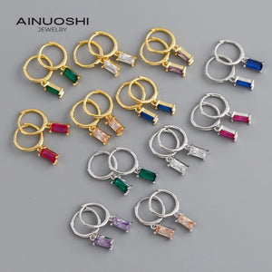 Rectangular Stud Earrings 925 Silver Jewelry Gift