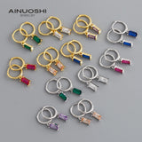 Rectangular Stud Earrings 925 Silver Jewelry Gift
