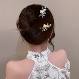 AISHG Women Sticks Hair Pin Alloy Pearl Flower Hairpin Antique Jewelry