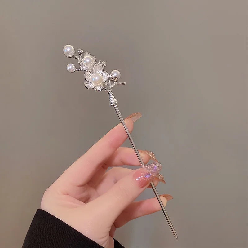 AISHG Women Sticks Hair Pin Alloy Pearl Flower Hairpin Antique Jewelry