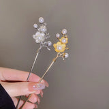 AISHG Women Sticks Hair Pin Alloy Pearl Flower Hairpin Antique Jewelry