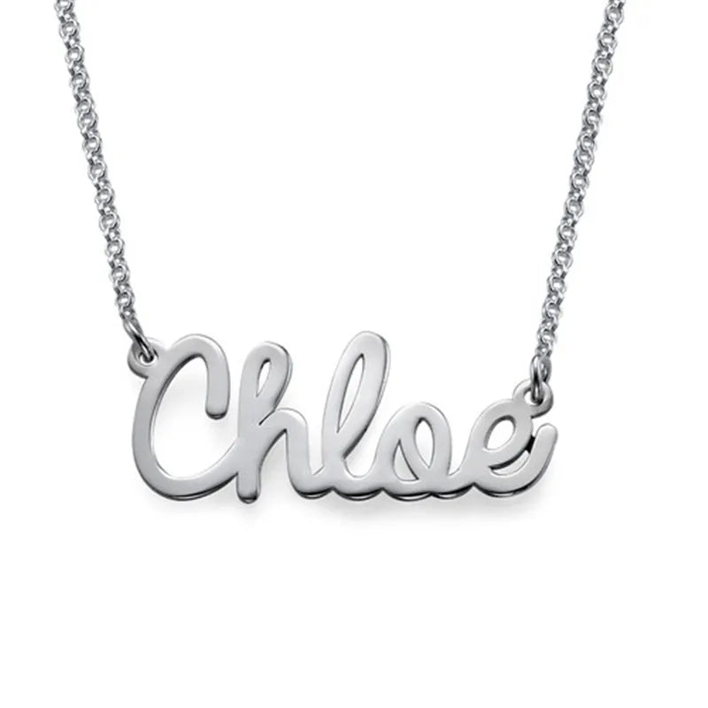 925 Silver Woman Necklace Personalized Cursive Letter Pendant Romantic Gift