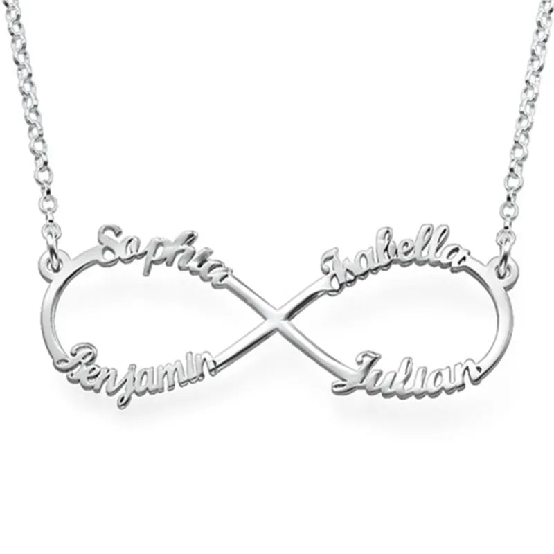 925 Silver Heart Shape 4 Names Infinite Necklaces Name Jewelry