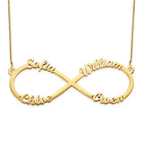 925 Silver Heart Shape 4 Names Infinite Necklaces Name Jewelry