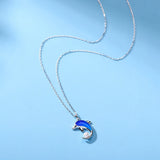 925 Silver Dolphin Shell Pearl Pendant Necklace Women Engagement
