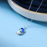 925 Silver Dolphin Shell Pearl Pendant Necklace Women Engagement