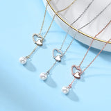 925 Silver Heart Shell Pearl Pendant Necklace Women Engagement